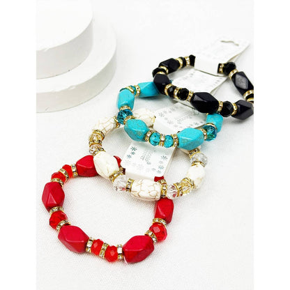 Bold Stones and Beads Mixed Adjustable Stretch Bracelet