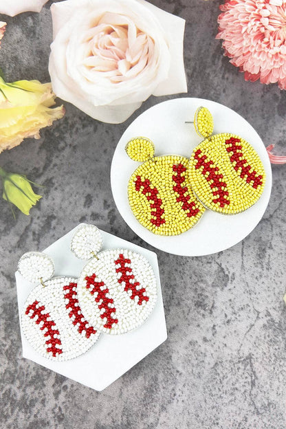SEED BEAD SOFTBALL AND BASEBALL SPORTS POST EARRINGS
