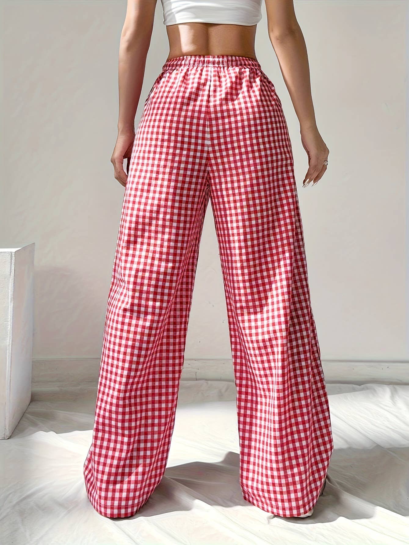 Easy Cozy Red Gingham lounge wide leg pants