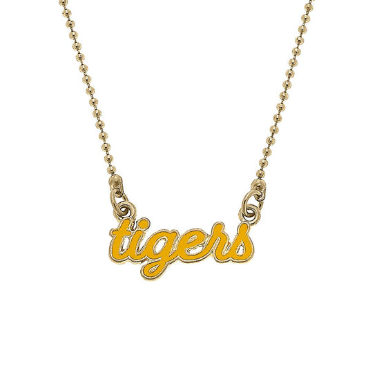 Tigers Enamel Script Necklace in Gold
