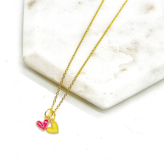 Red Yellow Chiefs Heart KC Charm Necklace