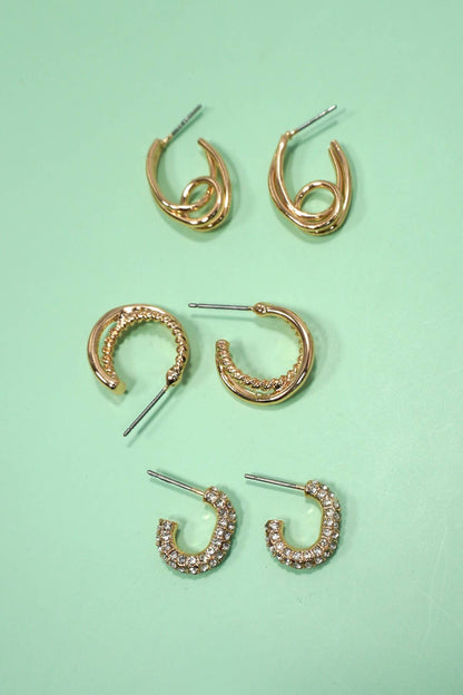 Trio Huggie Hoop Rhinestone Titanium Post Earrings