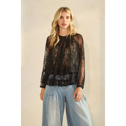 Ruffled Lace Long Sleeve Top