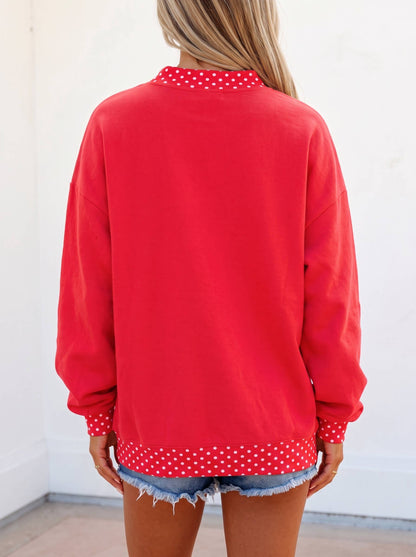 Red Polka Dot Game Day Mock Neck Sweatshirt