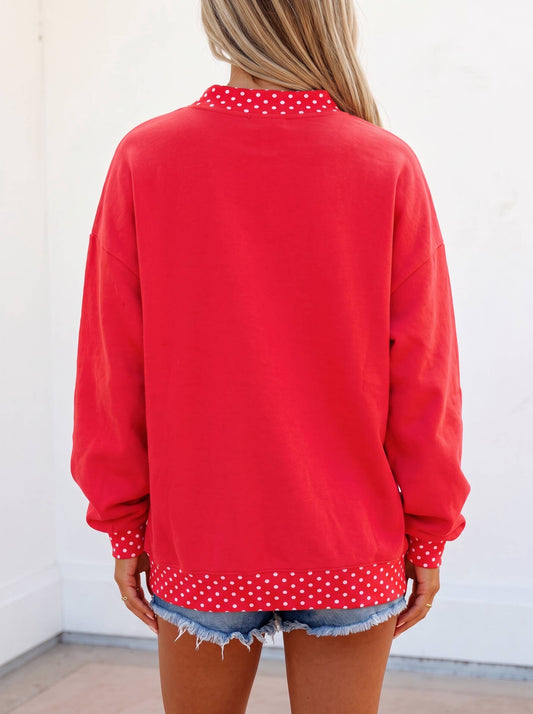 Red Polka Dot Game Day Mock Neck Sweatshirt