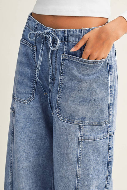 Large Patch Pocket Drawstring Paperbag Waist Jeans