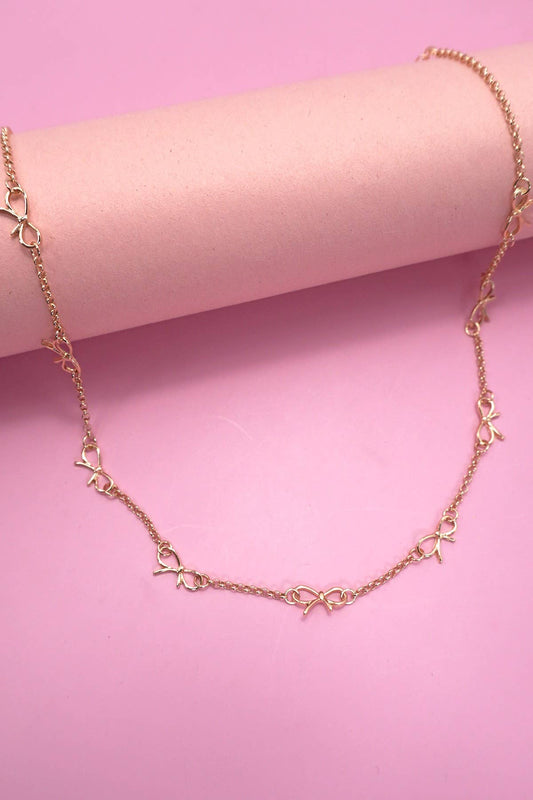 Double Layer Bow Heart Station Necklace