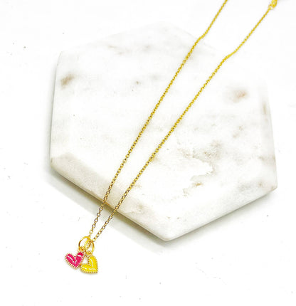 Red Yellow Chiefs Heart KC Charm Necklace
