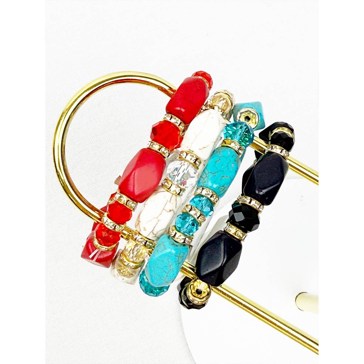 Bold Stones and Beads Mixed Adjustable Stretch Bracelet