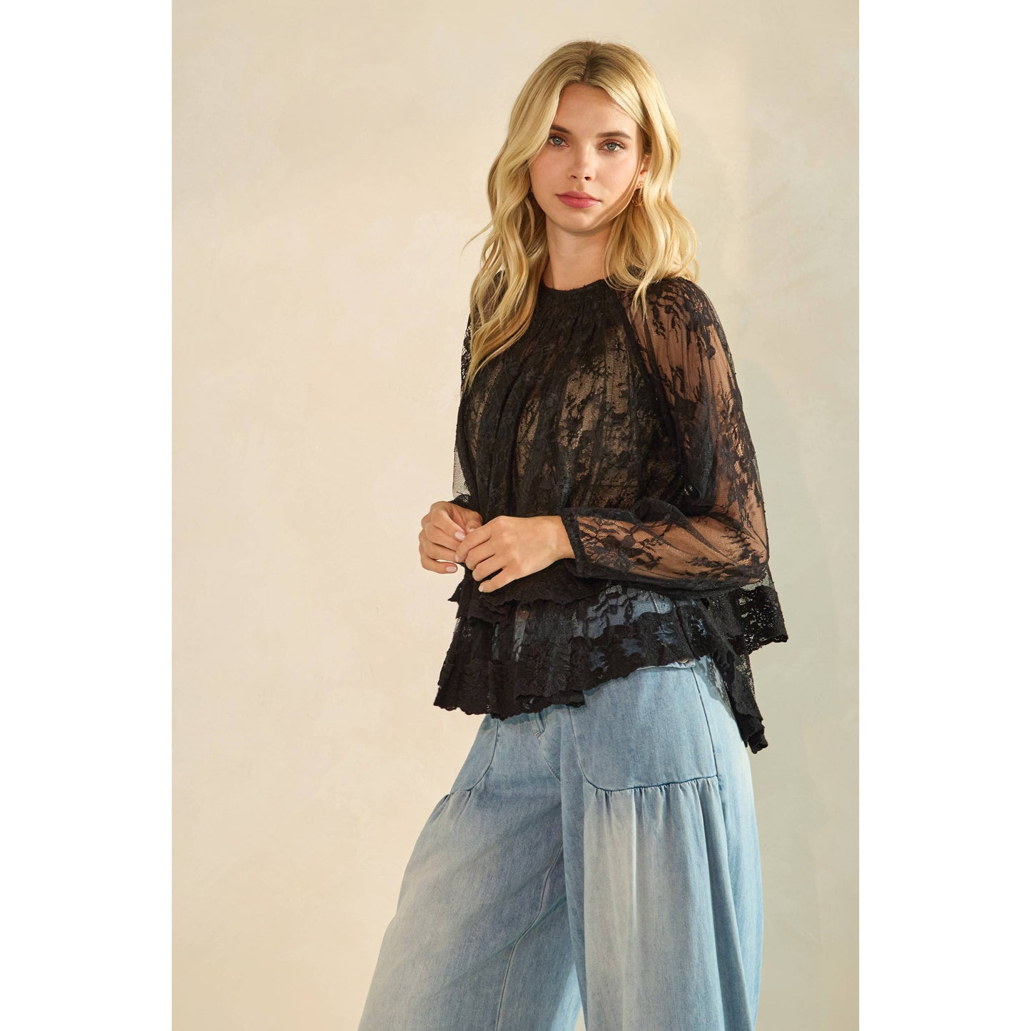 Ruffled Lace Long Sleeve Top