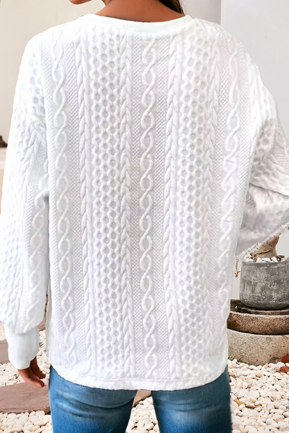 Casual V-Neck Oversized Long-Sleeve Textured Sweatshirt