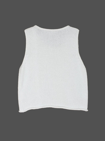Knit crop top crew-neck tank top