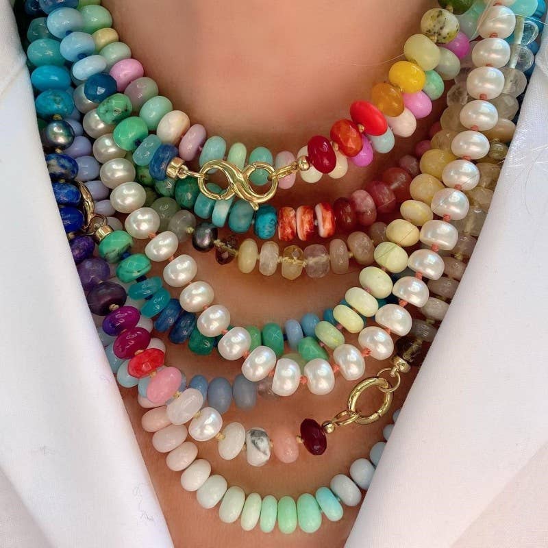 Rainbow Natural Stone & Pearl Beaded Necklace