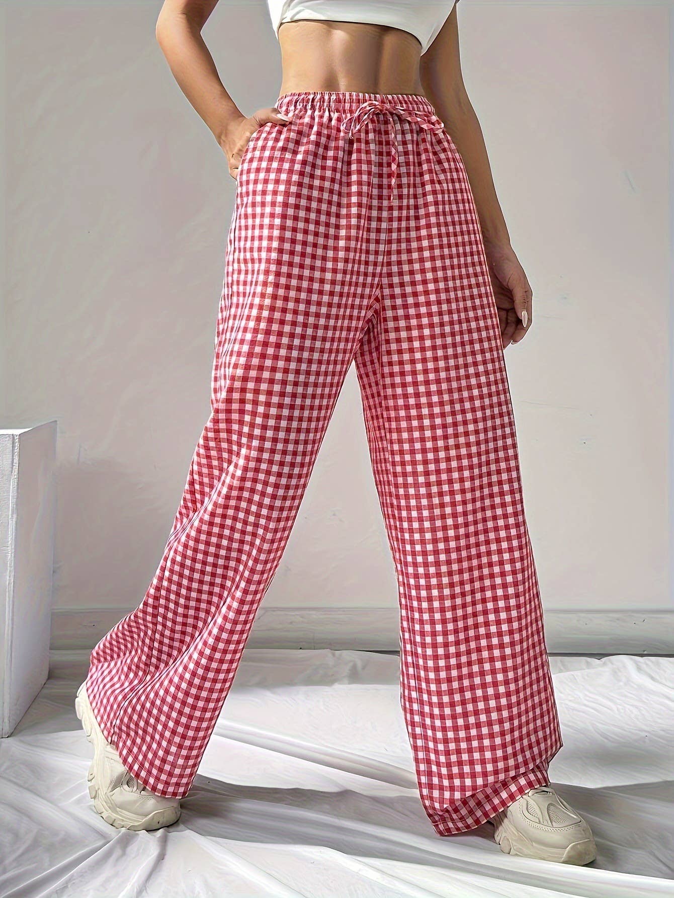 Easy Cozy Red Gingham lounge wide leg pants