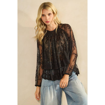 Ruffled Lace Long Sleeve Top
