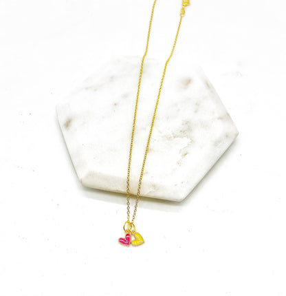 Red Yellow Chiefs Heart KC Charm Necklace