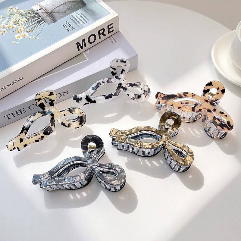 JUMBO ANIMAL LEOPARD PRINT BOW HAIR CLAW CLIPS