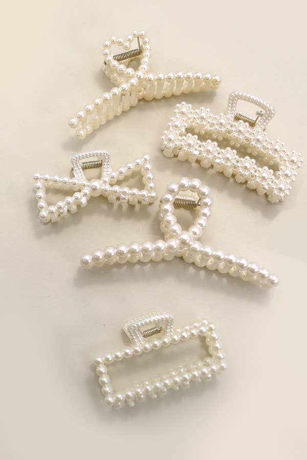 Pearl-Embellished Hair Claw Set