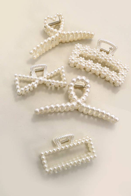 Pearl-Embellished Hair Claw Set