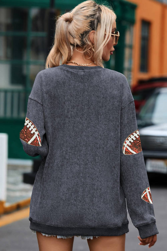 Sequin Football Graphic Corded Baggy Sweatshirt