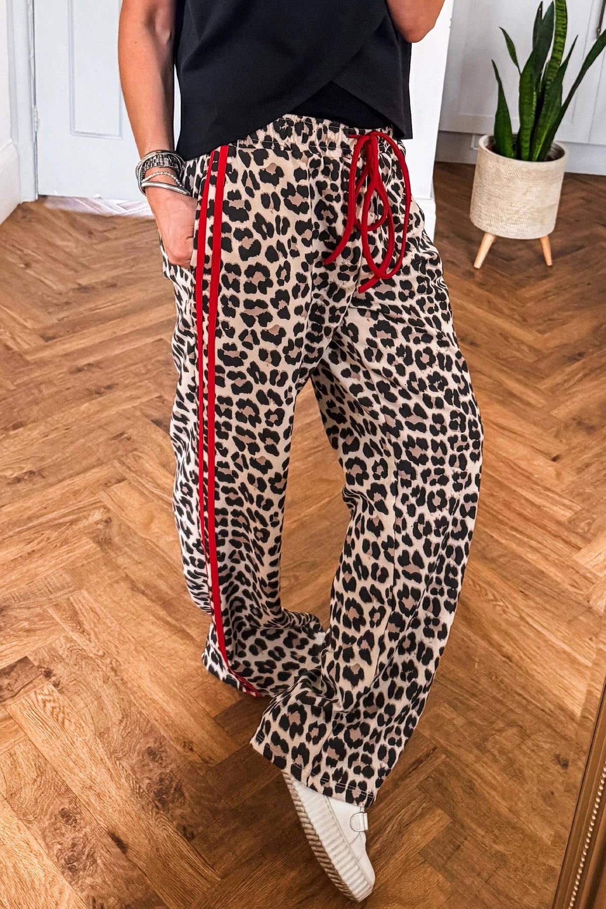Leopard Tie Waist Casual Pants