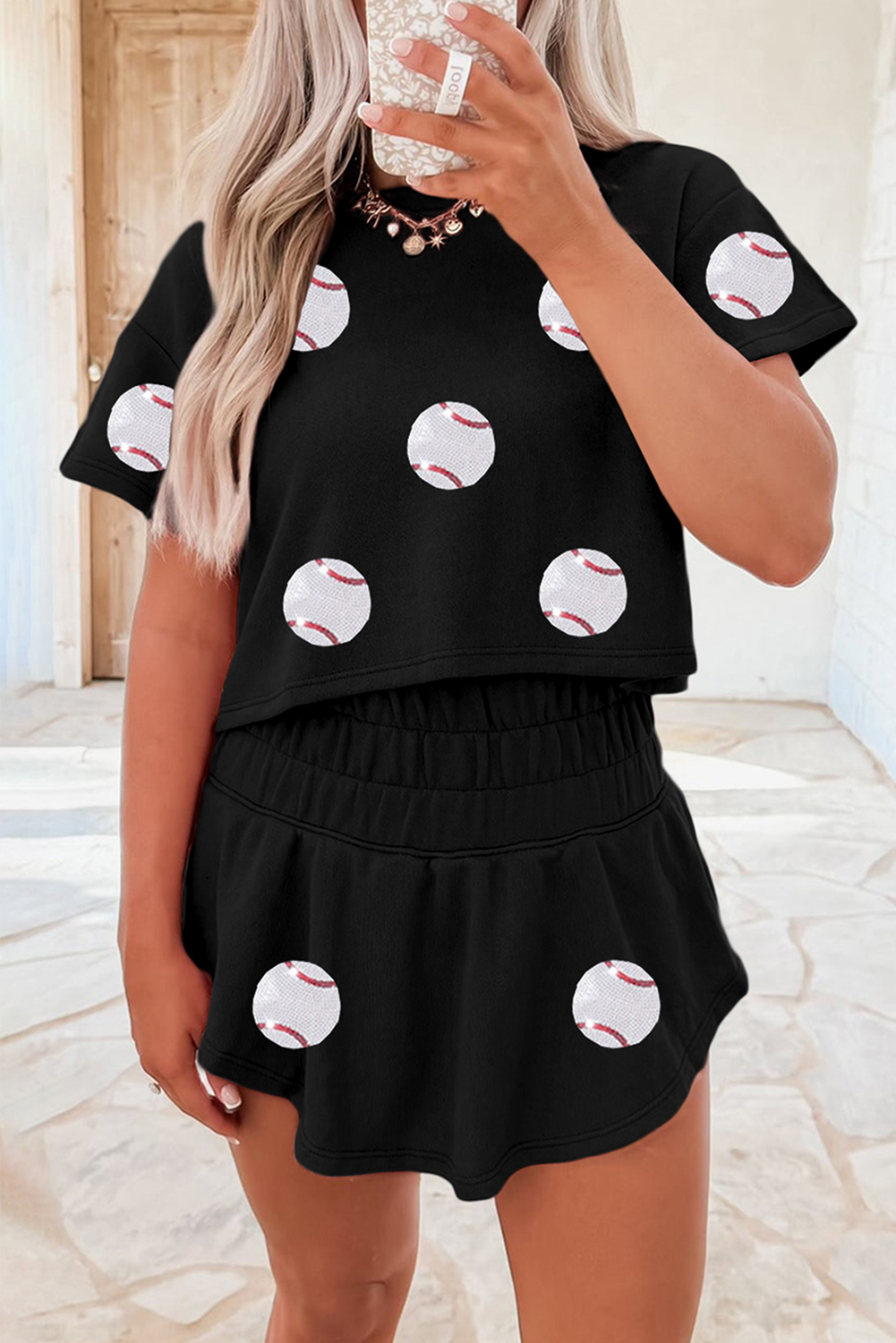 Baseball Print Skort Set