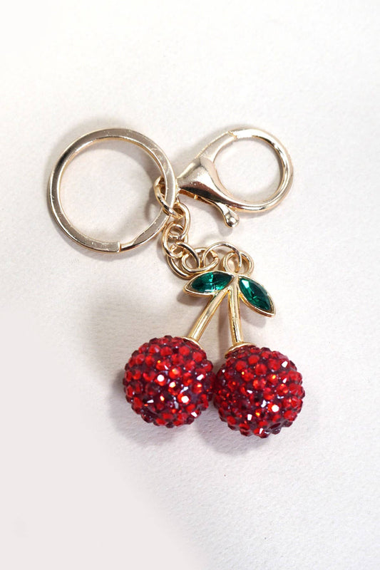 RHINESTONE CHERRY DROP KEYCHAIN BAG CHARM