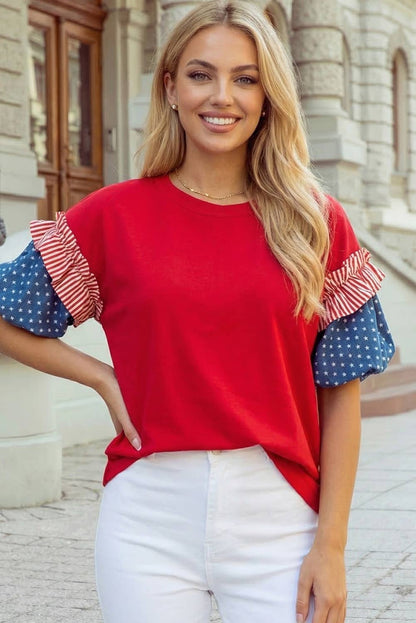 Stars & Stripes Puff Sleeve Top