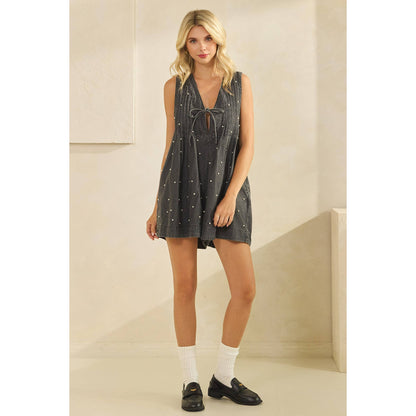 Pleated All over Pearl Denim Romper