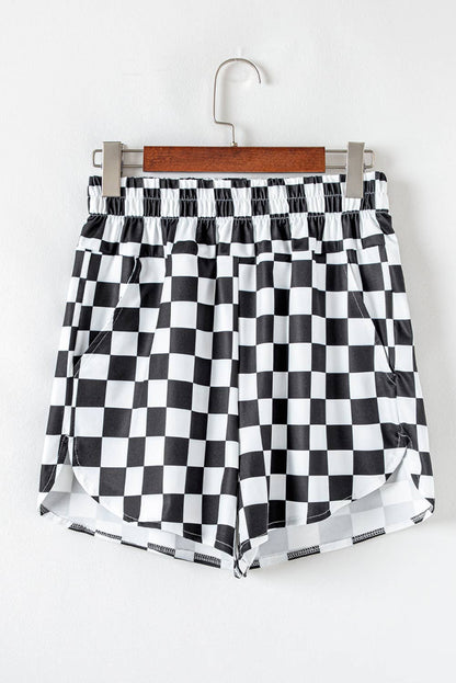 Checkered Print High Waist Casual Shorts