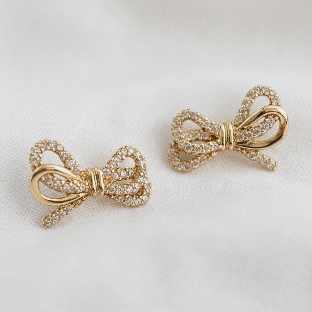 Cubic Zirconia Knot Bow Stud Earrings