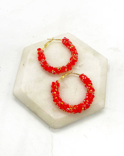 Red Gold Glitter Sequin Hoop Earrings