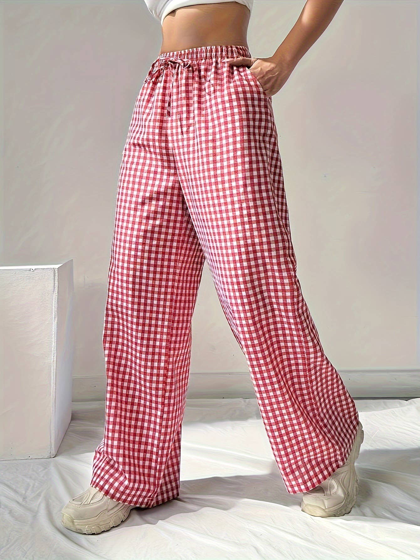 Easy Cozy Red Gingham lounge wide leg pants