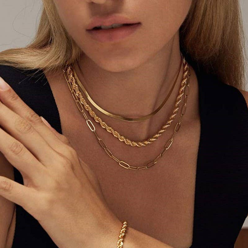 18K STAINLESS STEEL TARNISH FREE LAYERED NECKLACE | 40NK9390