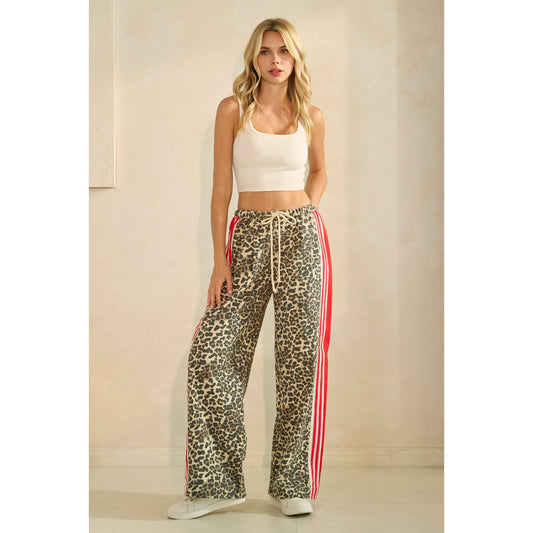 Leopard Sport Striped Wide Legged Pants