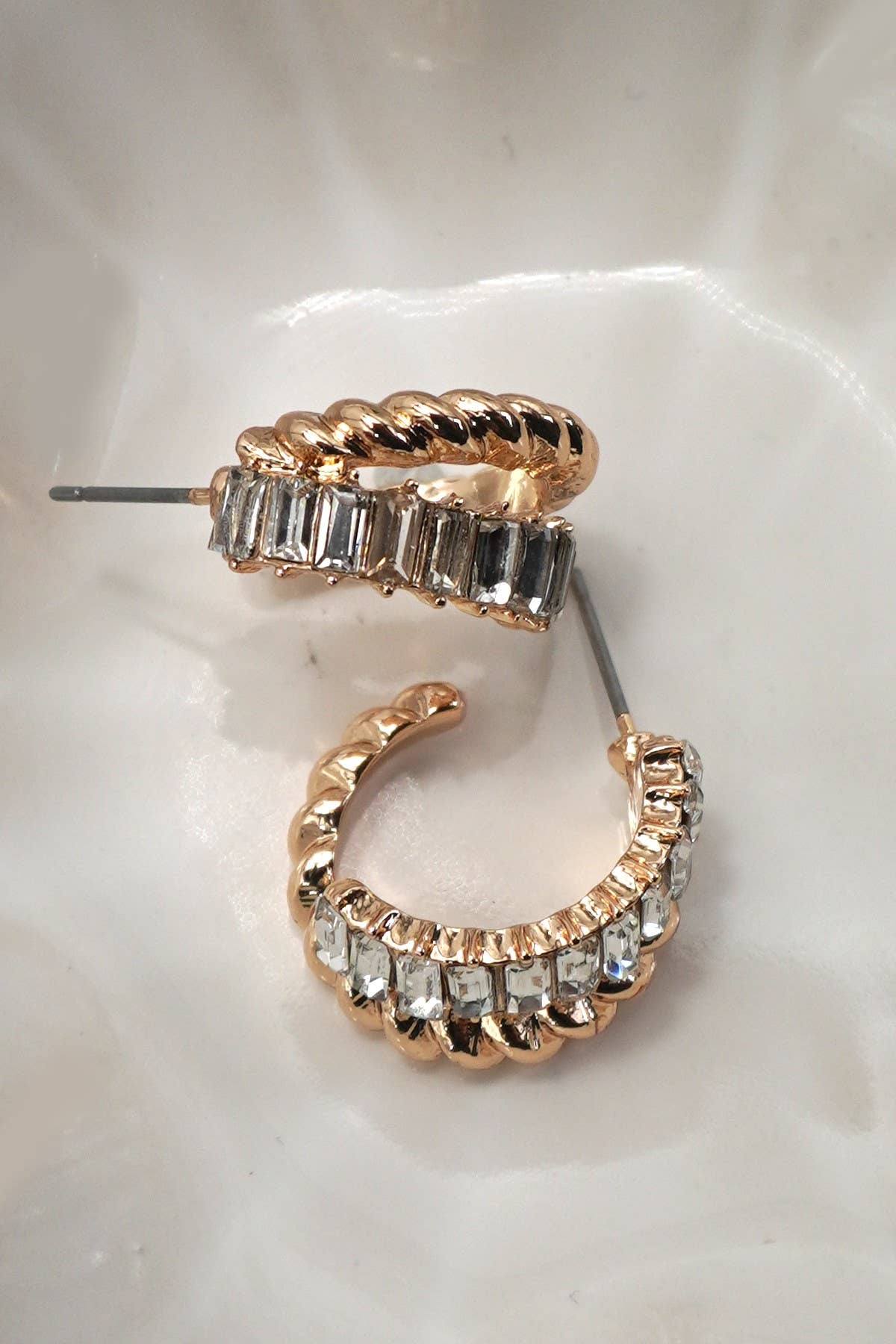 GOLD RHINESTONE HUGGIE HOOP EARRINGS