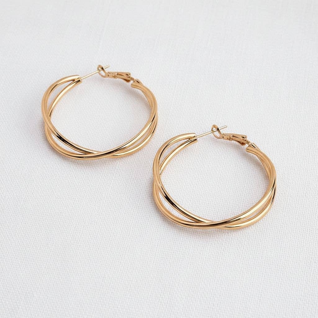 Geometric Cross Hoop Earrings in Gold