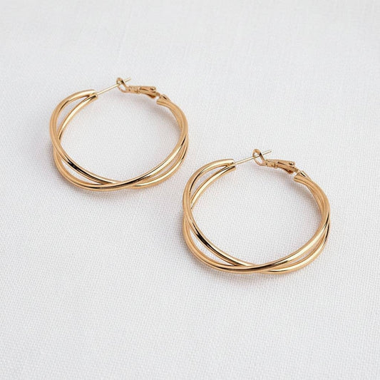 Geometric Cross Hoop Earrings in Gold