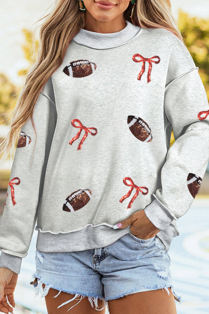 Sequin Bow Rugby Mock Neck Sweatshirt