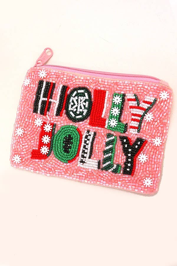 CHRISTMAS HOLIDAY SEED BEAD POUCH COIN PURSE