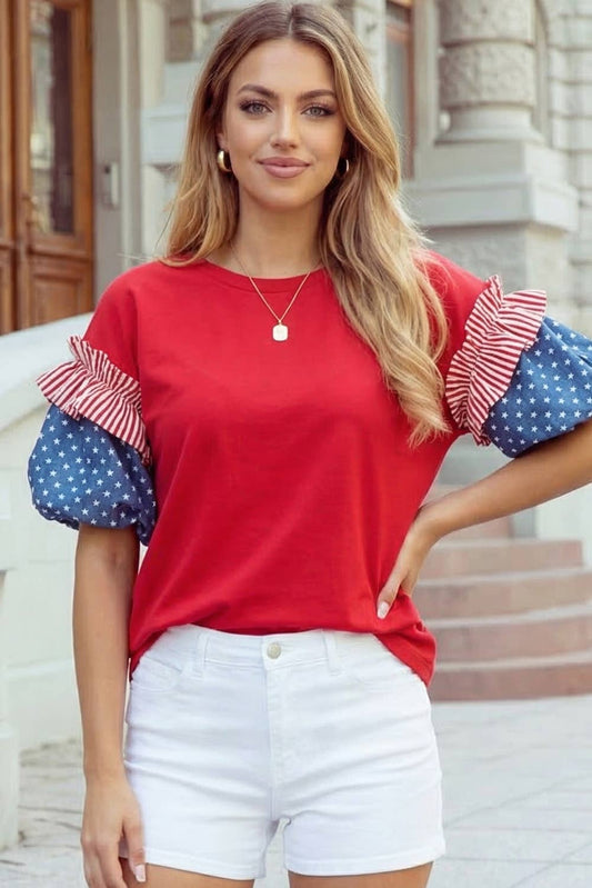 Stars & Stripes Puff Sleeve Top