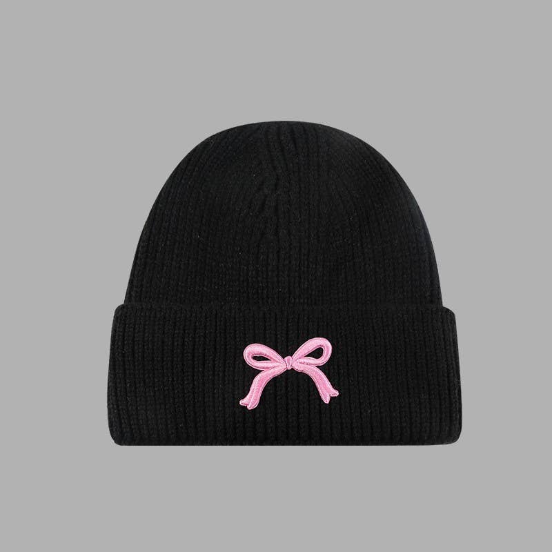 SOFT RIBBED KNIT BOW ACCENT BEANIES HAT