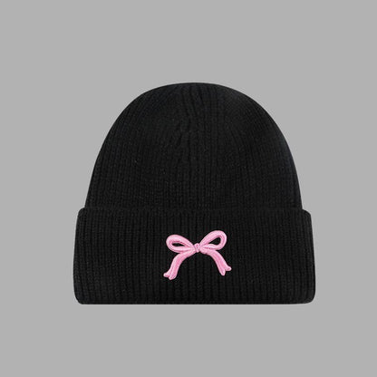 SOFT RIBBED KNIT BOW ACCENT BEANIES HAT