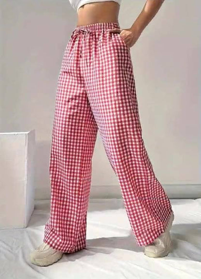 Easy Cozy Red Gingham lounge wide leg pants