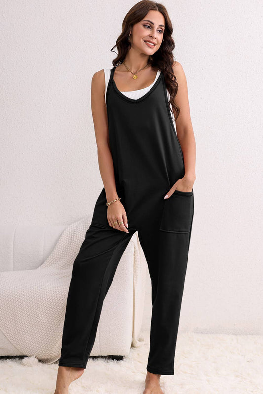 Side Pockets Harem Pants Sleeveless V Neck Jumpsuit