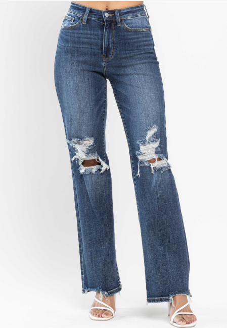 Judy Blue High Waist 90's Knee Destroy Straight 82592