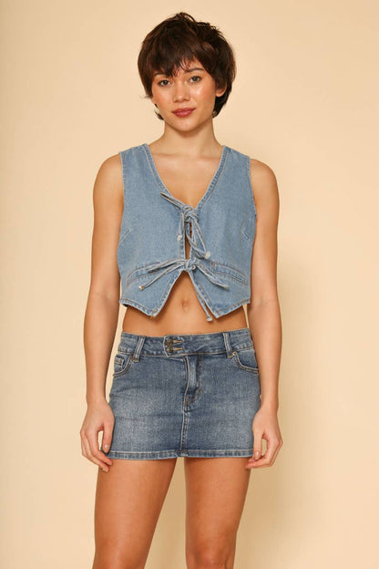 Denim front tie vest