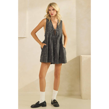 Pleated All over Pearl Denim Romper