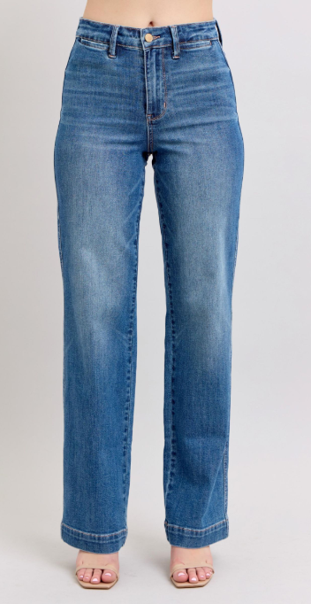 Judy Blue High Waist Contrast Thread Straight - 88596