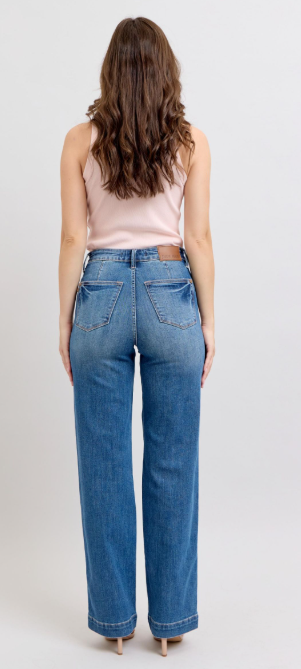 Judy Blue High Waist Contrast Thread Straight - 88596